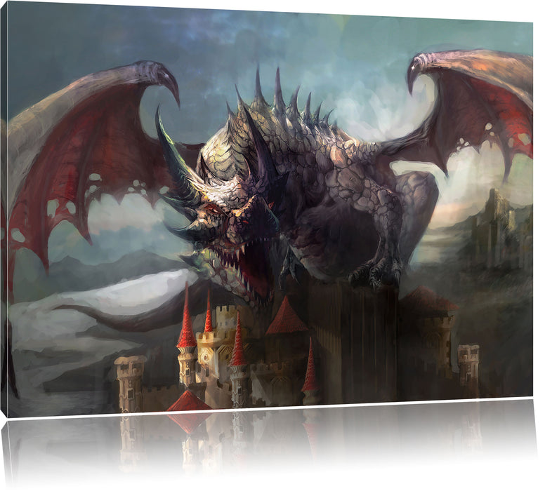 Pixxprint der Drache auf der Festung, Leinwandbild