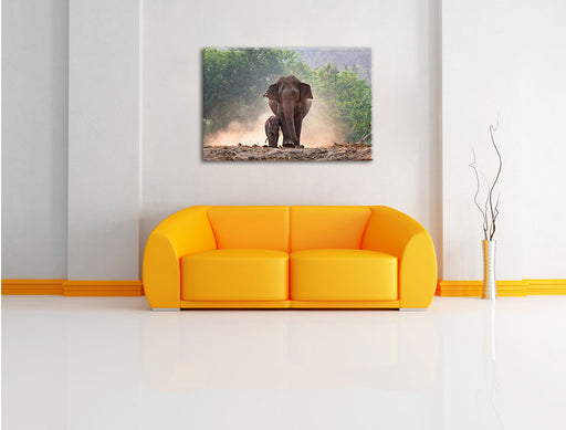 Elefantenbaby mit Mutter Leinwandbild über Sofa