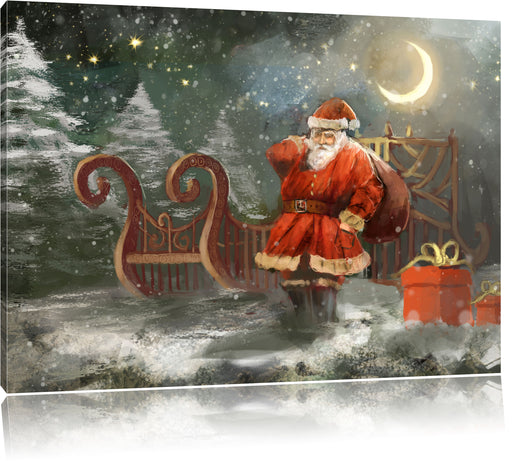 Weihnachtsmann mit Geschenken Leinwandbild
