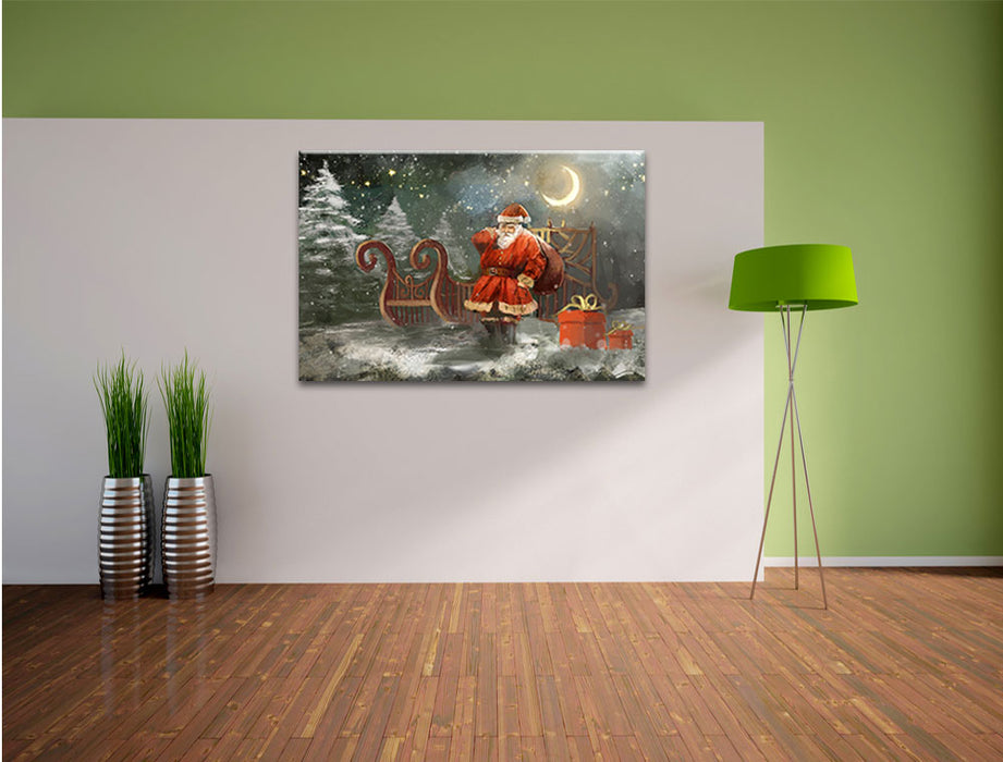 Weihnachtsmann mit Geschenken Leinwandbild im Flur