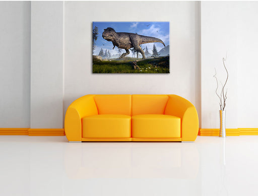 T-Rex Dinosaurier in der Natur Leinwandbild über Sofa