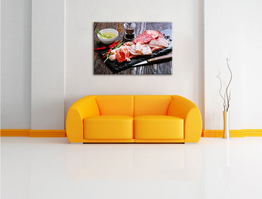 Antipasti Wurstsorten Leinwandbild über Sofa