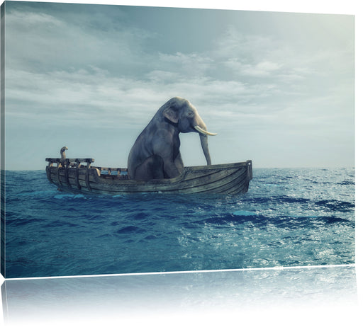 lustig sitzender Elefant im Boot Leinwandbild