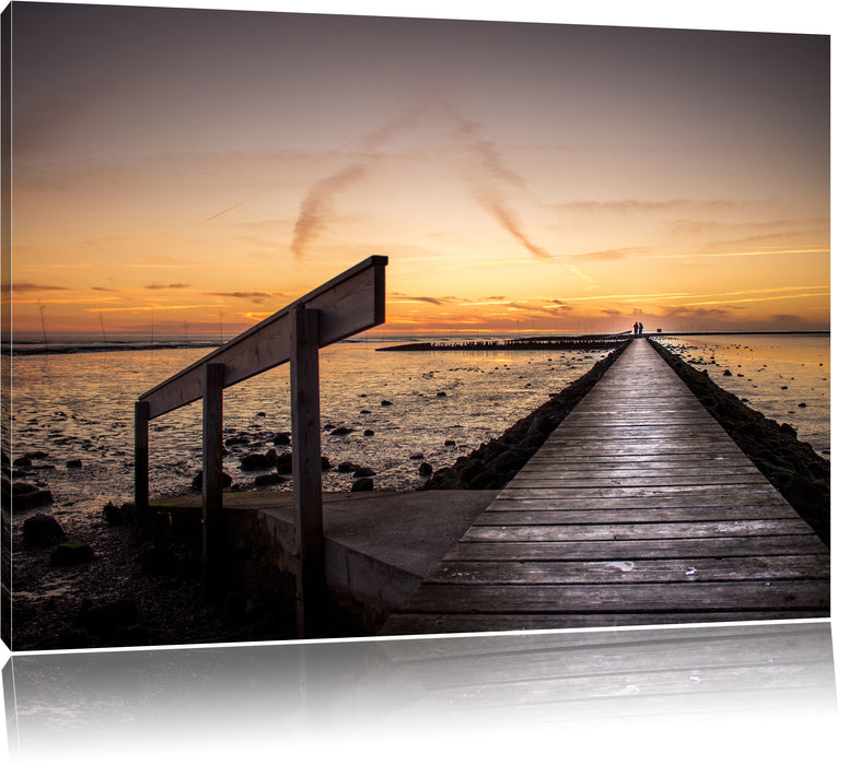 Pixxprint langer Steg an der Nordsee, Leinwandbild