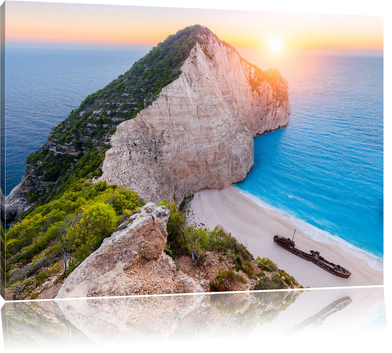 Pixxprint Nagio Strand im Sonnenuntergang, Leinwandbild