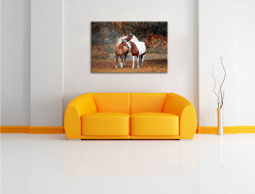 zwei schmusende Pferde Leinwandbild über Sofa