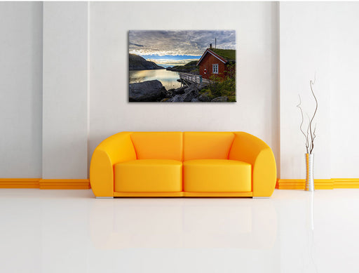 Sonnenaufgang am Fjord Norwegens Leinwandbild über Sofa