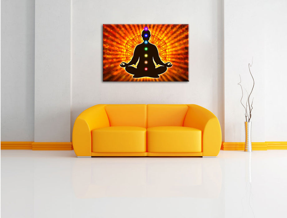 Meditation mit den 7 Chakren Leinwandbild über Sofa