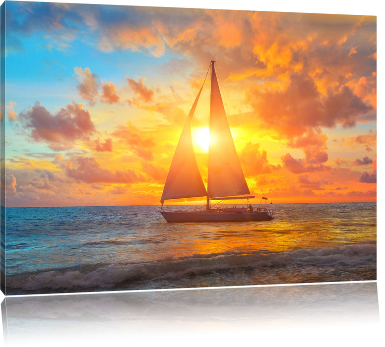 Pixxprint Segelboot nahgelegen der Küste, Leinwandbild