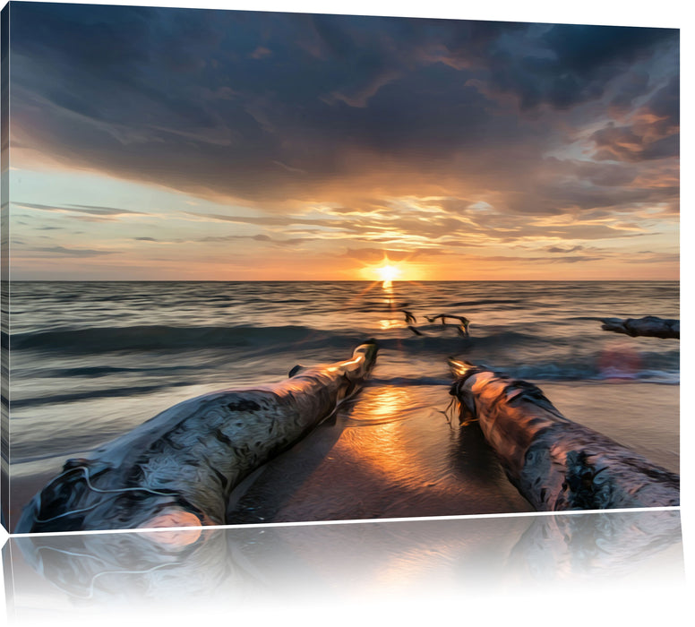 Pixxprint Strand Öl Effekt, Leinwandbild