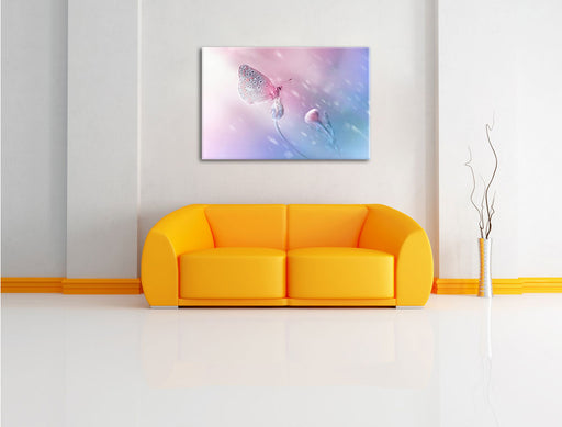 Schmetterling auf Blütenknospen Leinwandbild über Sofa