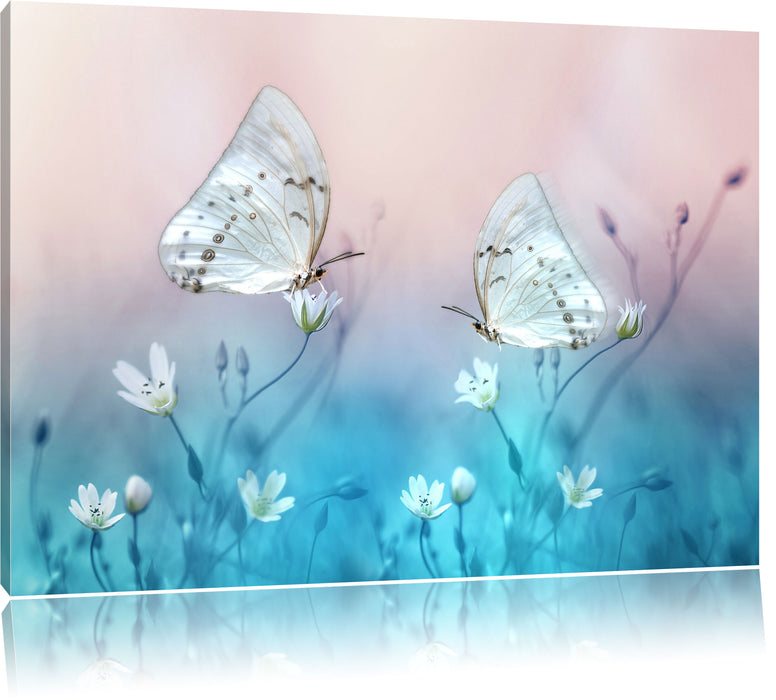 Pixxprint Schmetterling auf kleinen Blumen, Leinwandbild