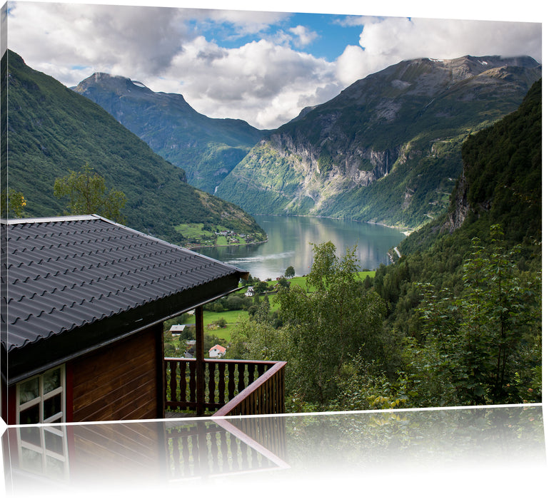 Pixxprint Hütte in schöner Umgebung, Leinwandbild