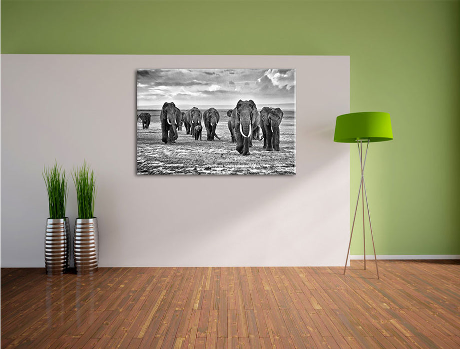 Elefanten Familie in der Savanne Leinwandbild im Flur