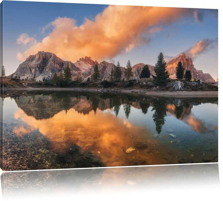 Pixxprint bunte Dolomiten am See Limides, Leinwandbild