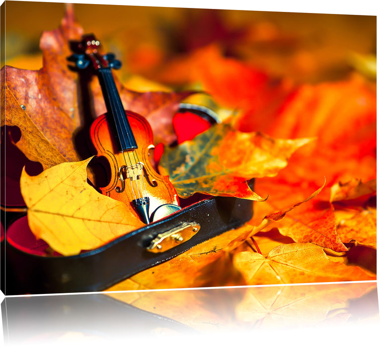 Pixxprint Violine umgeben von Blätern, Leinwandbild