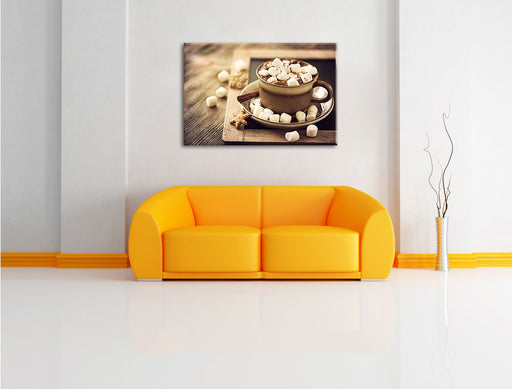 Kakaogetränk mit Marshmallows Leinwandbild über Sofa