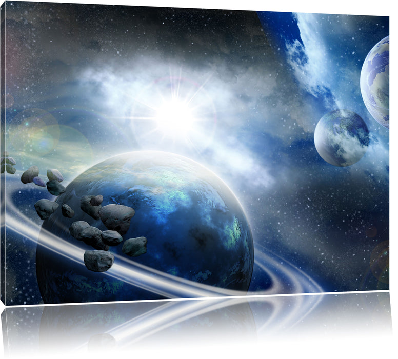 Pixxprint Planeten Meteoriten im Weltall, Leinwandbild