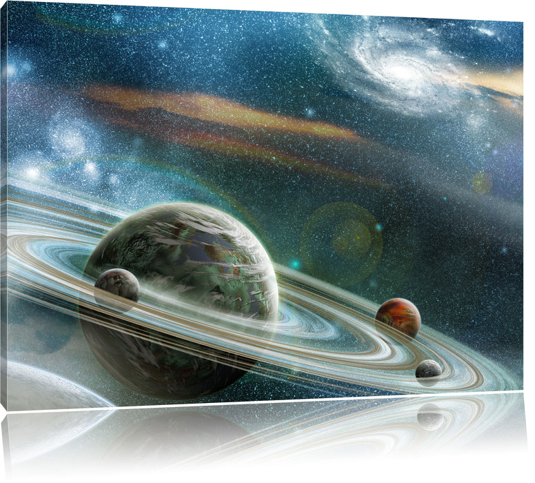 Pixxprint Planet mit Ringsystem, Leinwandbild