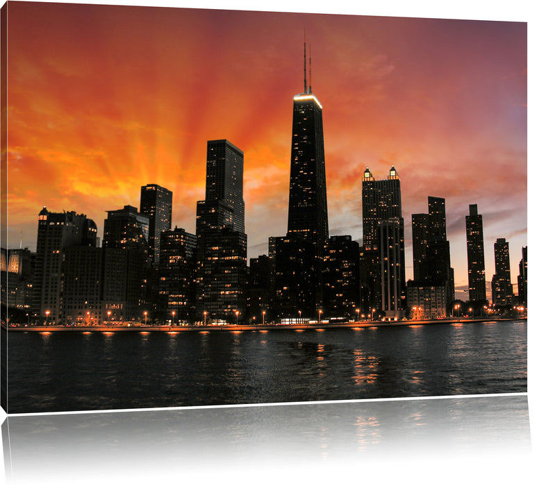 Pixxprint Chicago-Wolkenkratzer-Silhouette, Leinwandbild