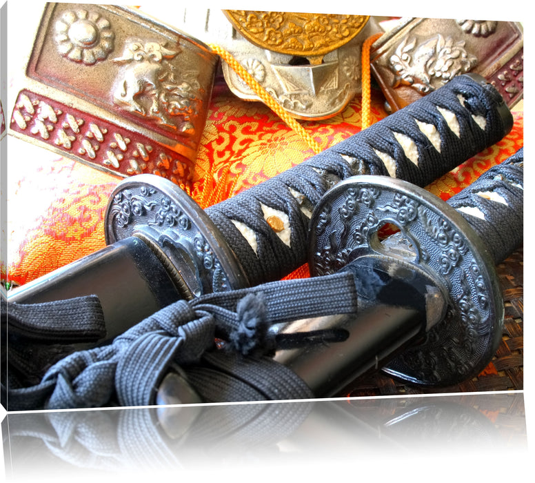 Pixxprint edle Samurai-Schwerter, Leinwandbild