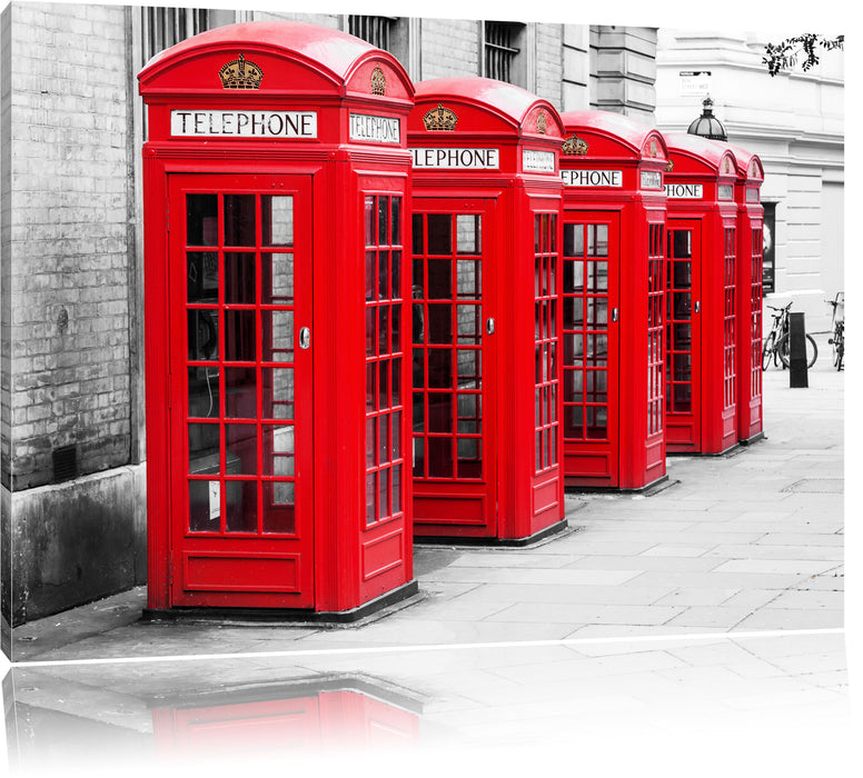 Pixxprint rote Londoner Telefonzellen, Leinwandbild
