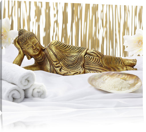 goldener Buddha auf Handtuch Leinwandbild