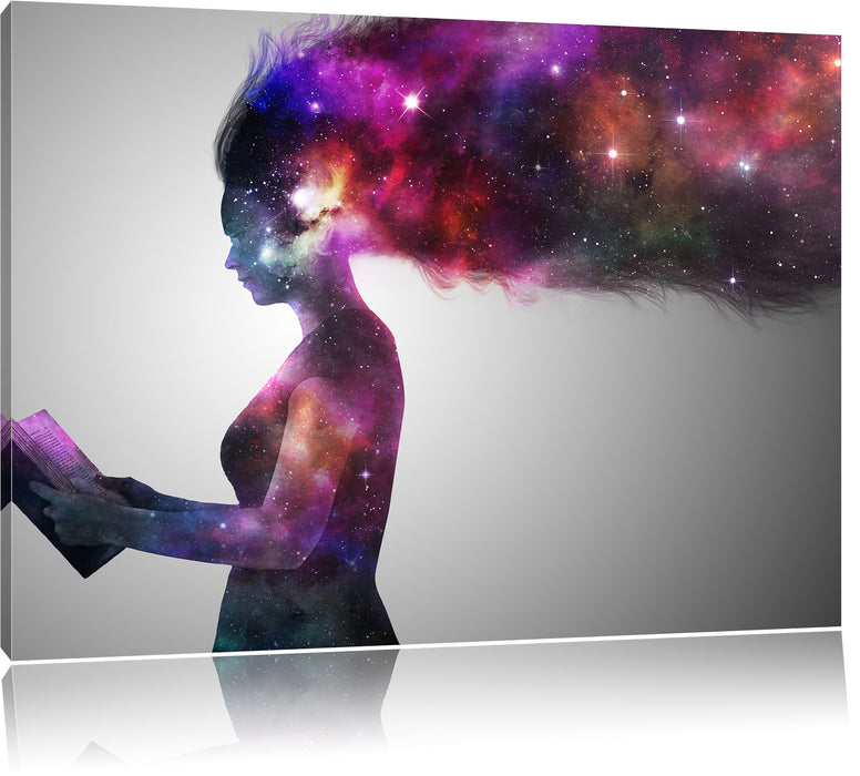 Pixxprint abstrakte Frau mit Buch, Leinwandbild