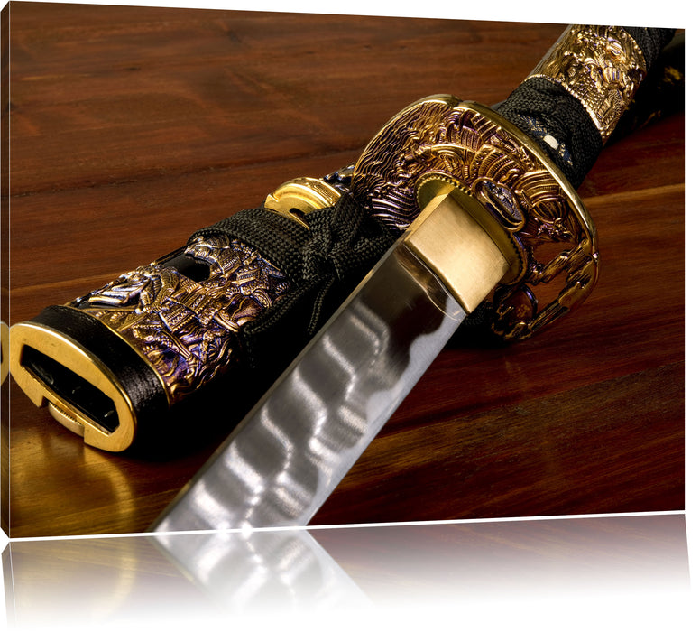 Pixxprint strahlendes Samurai-Schwert, Leinwandbild