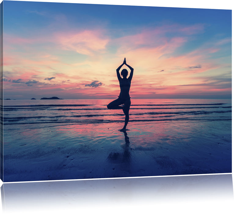 Pixxprint Yoga am Strand, Leinwandbild