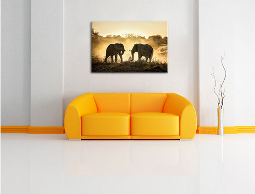kämpfende Elefanten Leinwandbild über Sofa