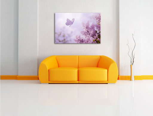 Schmetterling Kirschblüten Leinwandbild über Sofa