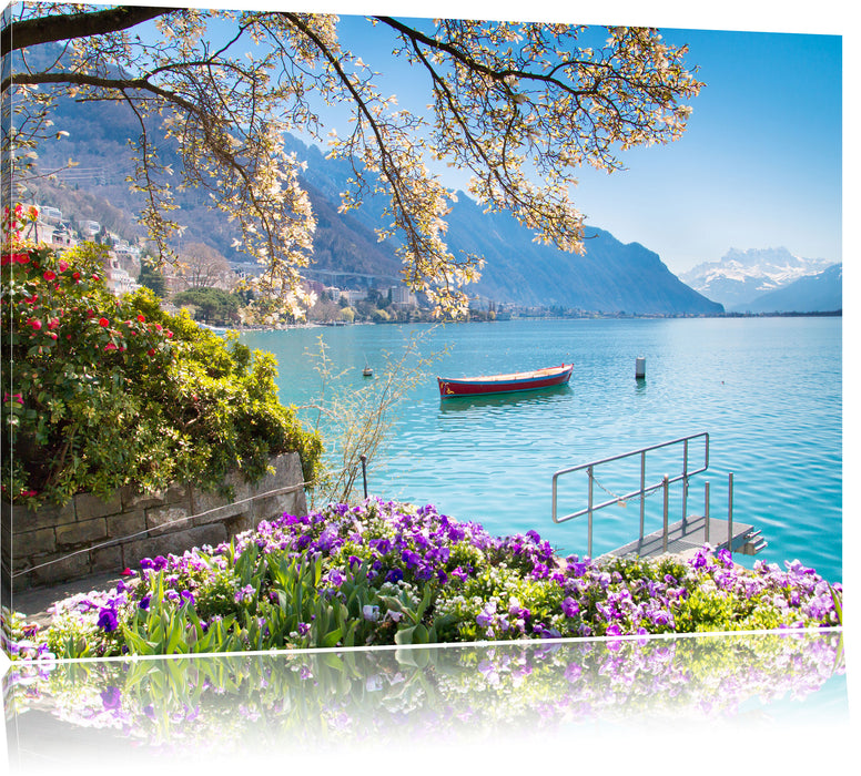 Pixxprint Genfer See im Sonnenschein, Leinwandbild