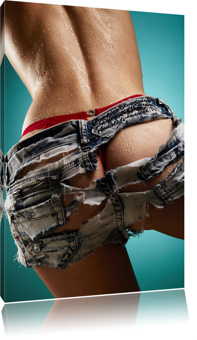 Pixxprint sexy Frauenhintern in Hotpants, Leinwandbild
