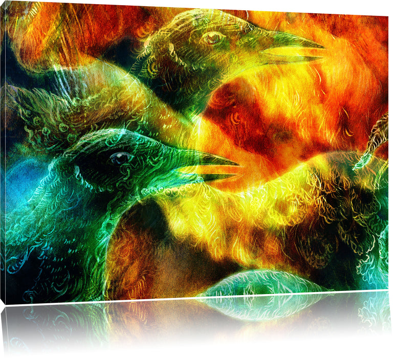 Pixxprint Vogel Phönix Collage, Leinwandbild