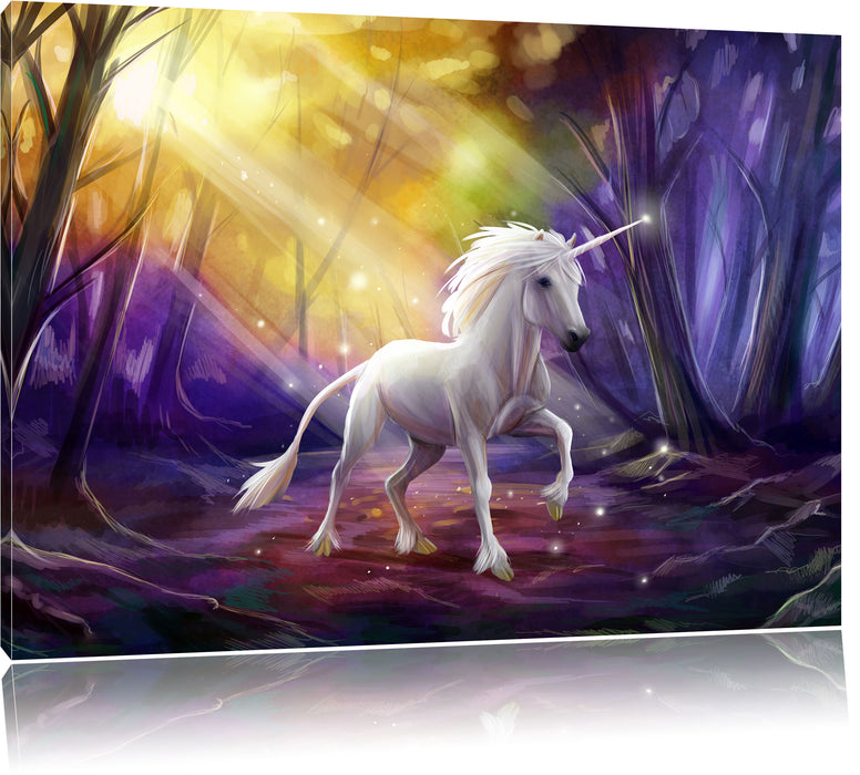 Pixxprint Einhorn im Märchenwald, Leinwandbild