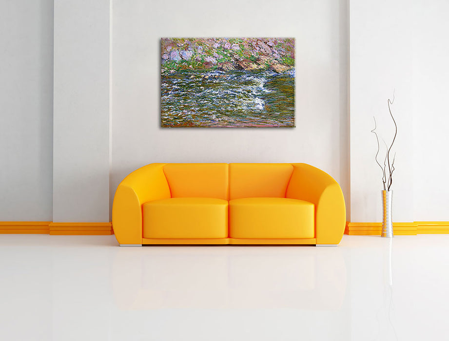 Claude Monet - Stromschnellen an der Petite Cremes Leinwandbild im Wohnzimmer Rechteckig