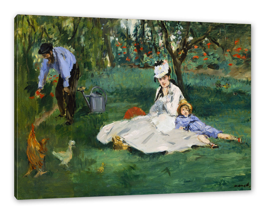 Pixxprint Claude Monet - Die Familie Monet in ihrem Garten, Leinwandbild