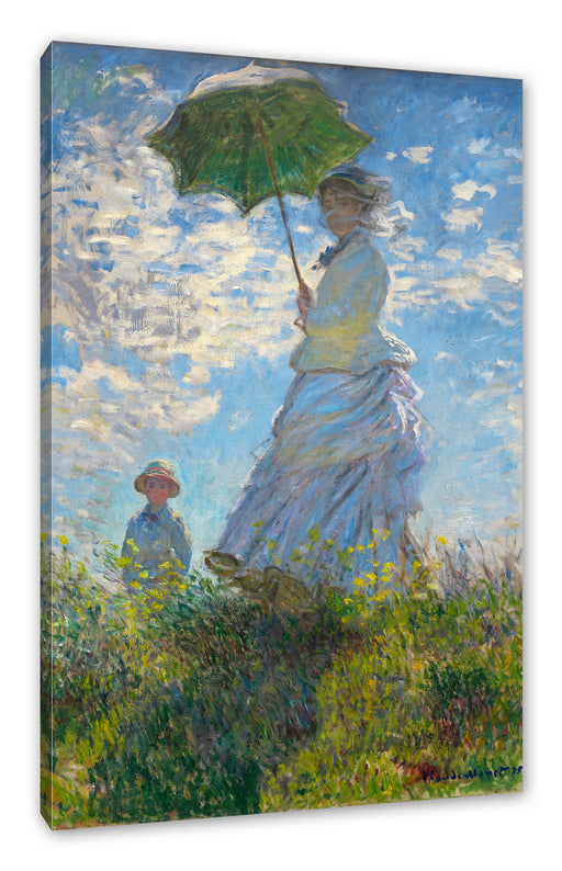 Claude Monet - Frau mit Sonnenschirm Leinwanbild Rechteckig