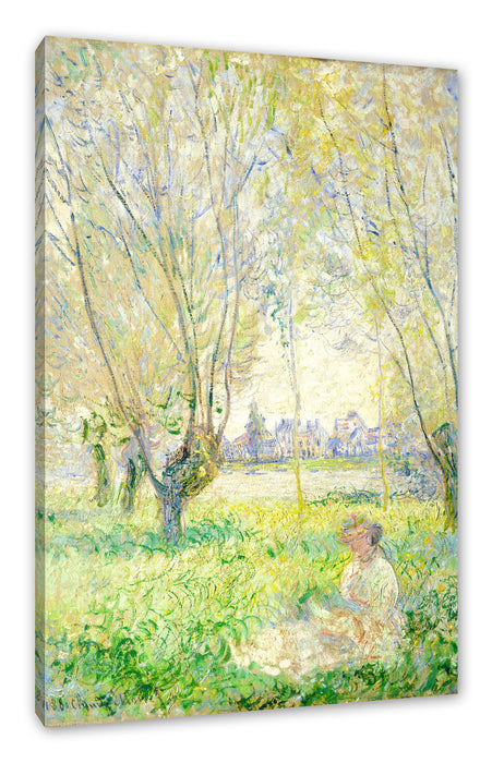 Pixxprint Claude Monet - Frau unter den Weiden sitzend, Leinwandbild