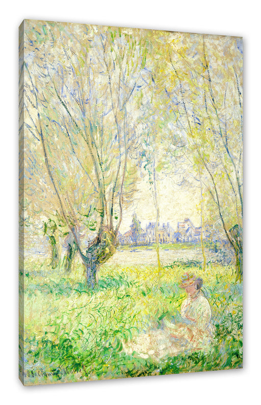 Claude Monet - Frau unter den Weiden sitzend Leinwanbild Rechteckig