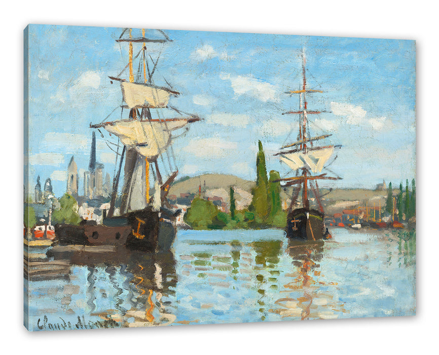 Pixxprint Claude Monet - Schiffe auf der Seine bei Rouen, Leinwandbild