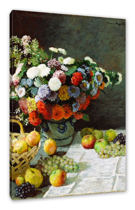 Pixxprint Claude Monet - Stillleben mit Blumen und Früchten, Leinwandbild