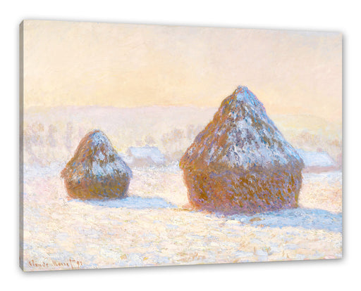 Claude Monet - Heuschober am Morgen Schneeeffekt Leinwanbild Rechteckig