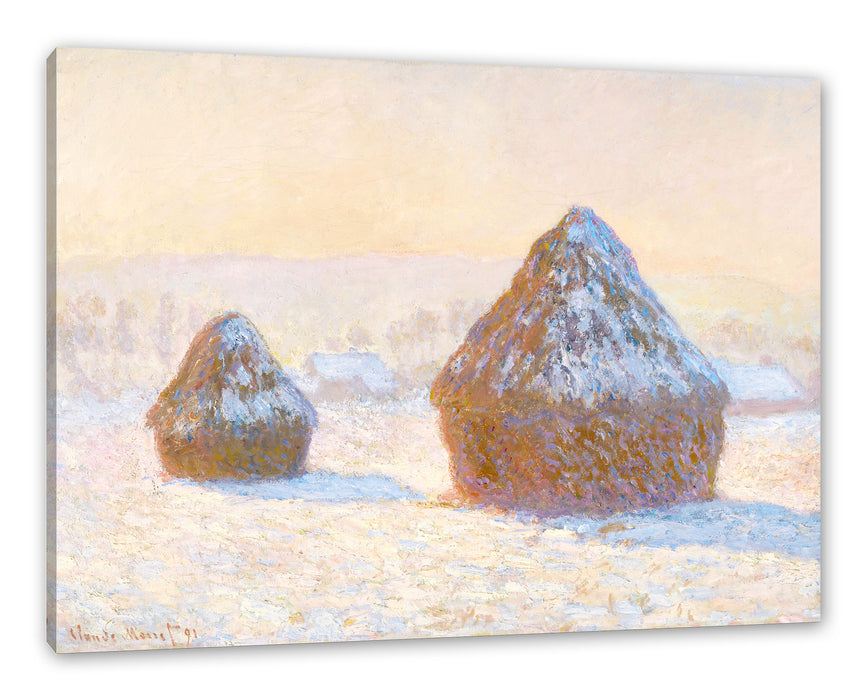 Pixxprint Claude Monet - Heuschober am Morgen Schneeeffekt, Leinwandbild