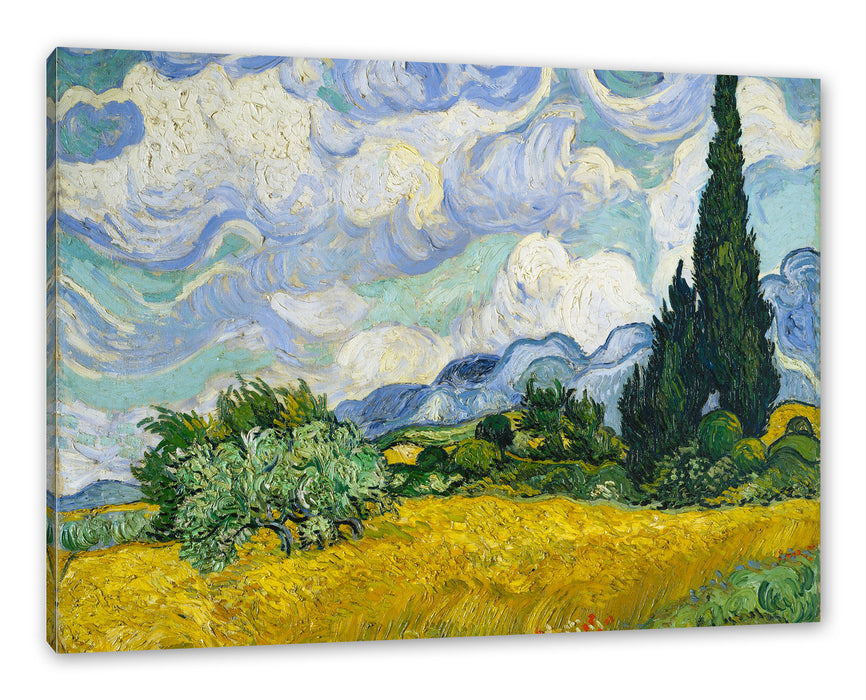Pixxprint Vincent Van Gogh - Weizenfeld mit Zypressen, Leinwandbild