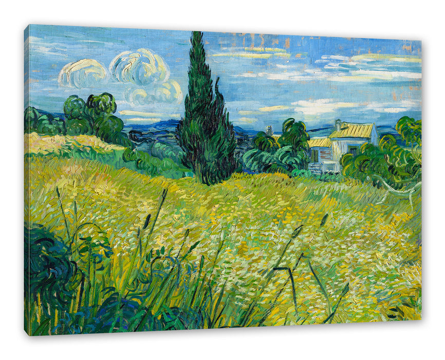 Pixxprint Vincent Van Gogh - Grünes Weizenfeld mit Zypressen, Leinwandbild