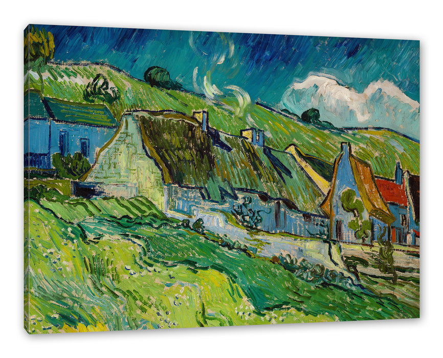 Pixxprint Vincent Van Gogh - Strohgedeckte Landhäuser, Leinwandbild