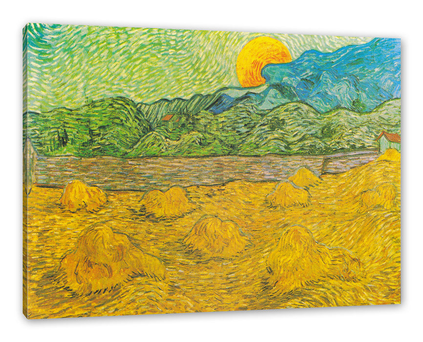 Pixxprint Vincent Van Gogh - Landschaft mit Weizenhaufen, Leinwandbild