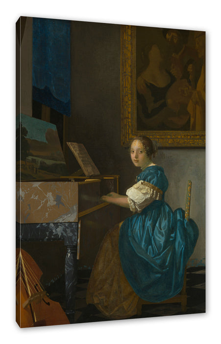 Pixxprint Johannes Vermeer - Sitzende Virginal Spielerin, Leinwandbild